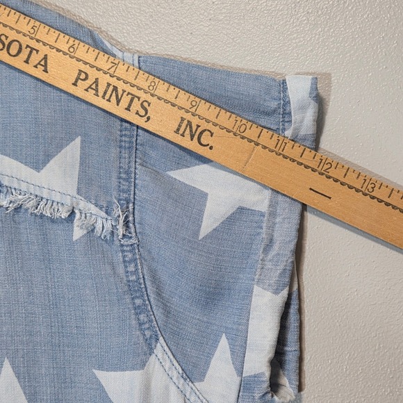 Easel Star Print Chambray Denim Midi Dress Frayed Hem Americana Western Size S - Picture 8 of 13